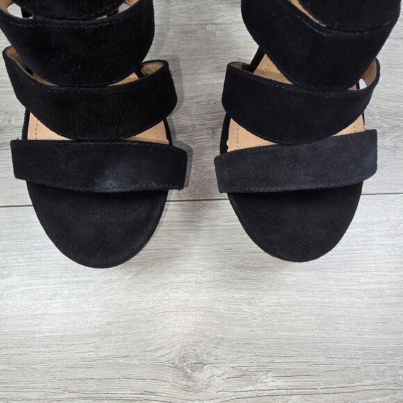 Steve Madden Strappy Platform Shoes Sz 8 Black Suede Ultra High Heels Stiletto - Picture 4 of 8